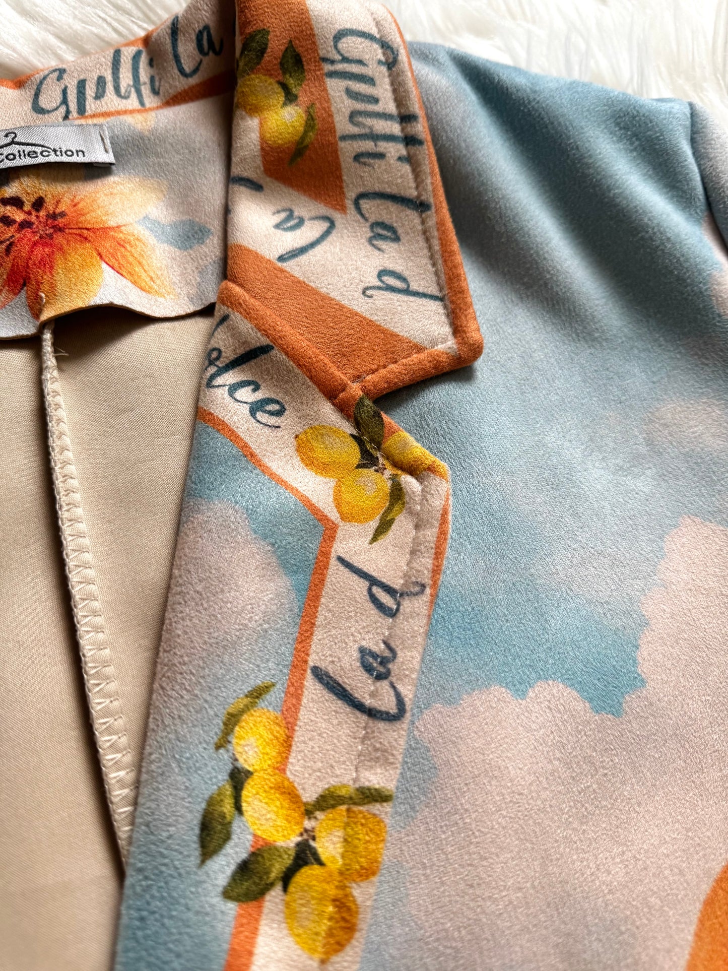 Italian Sky Lemon Suede-Feel Jacket- Light Blue