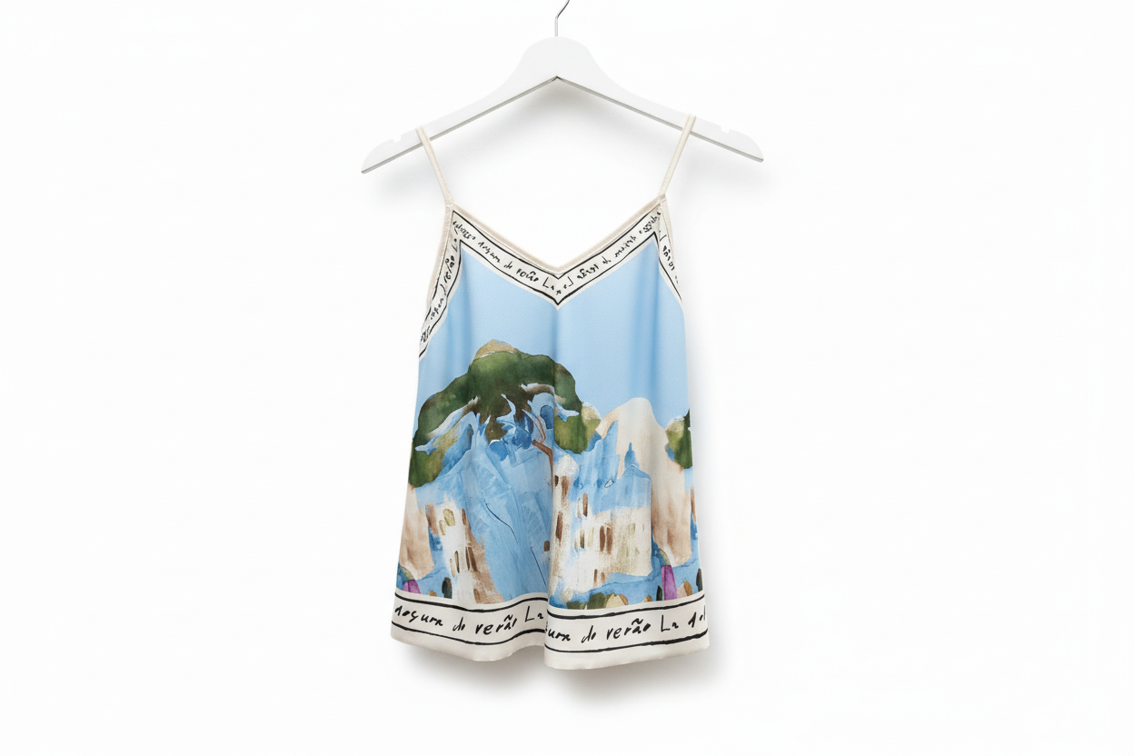 Short Italian Watercolour Print Tank - Baby Blue