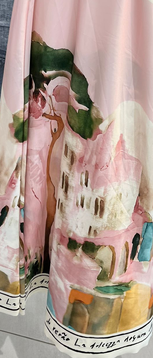 Italian Silk Maxi Dress - ROSE PINK – Watercolour print, Made in Italy, Viscose/ Silk blend O/S