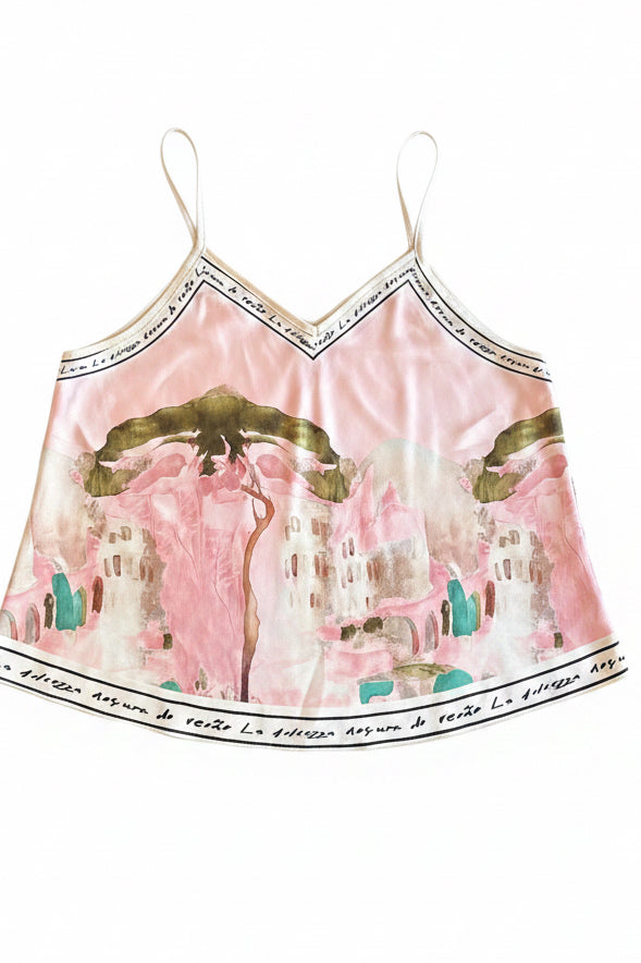 Italian Watercolour Print Tank Top - PINK - Viscose/ Polyester blend- O/S Resortwear