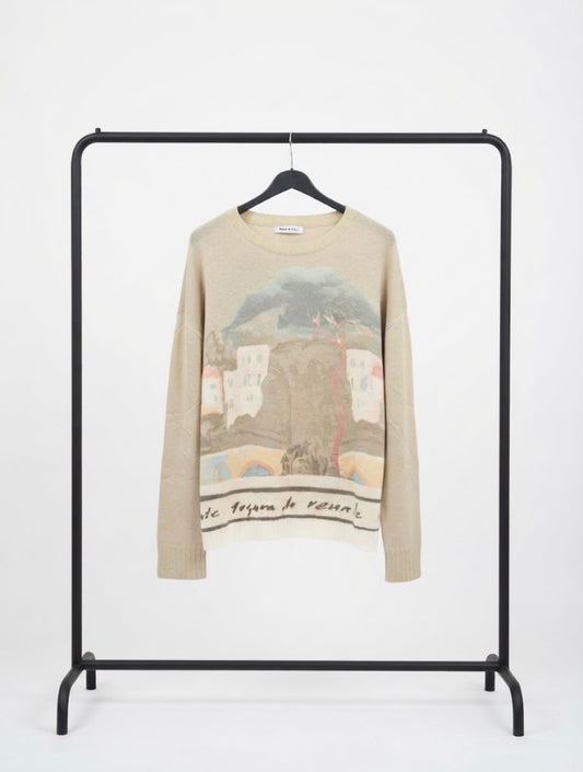 Italian Luxury Knit Sweater - OLIVE - Wool/Cashmere - Watercolor Print