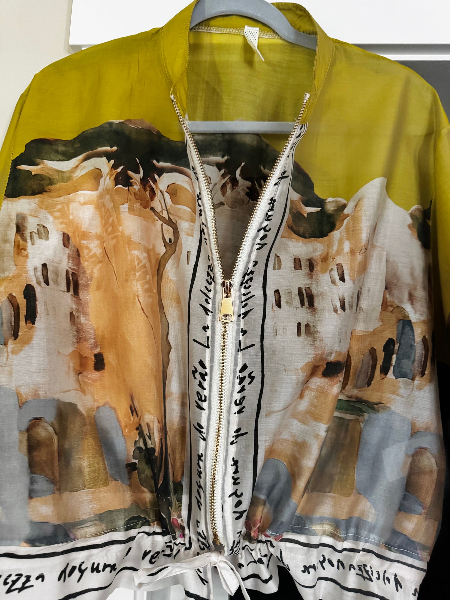 Italian Viscose Sheer Bomber Style Jacket-Chartreuse