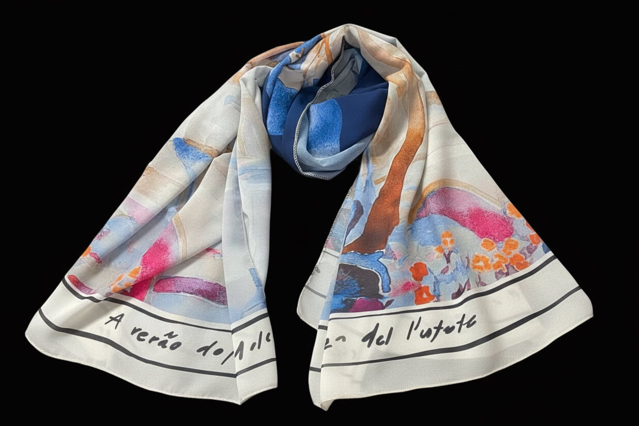 Watercolour Print Scarf-WHITE & BLUE