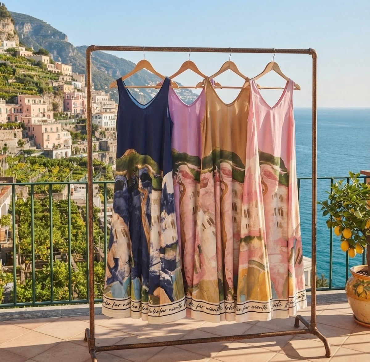 Italian Silk WIDE STRAP V-Maxi Dress - LAVENDER – Watercolour print, Made in Italy, Viscose/Silk blend O/S “Il Dolce Far Niente”