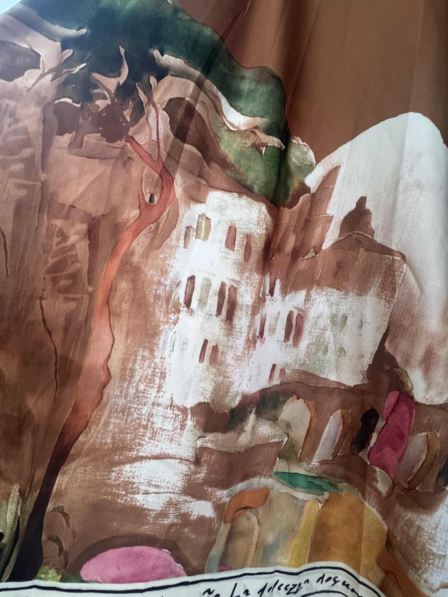 Italian Silk Maxi Dress - COPPER – Watercolour print, Made in Italy, Viscose/Silk blend