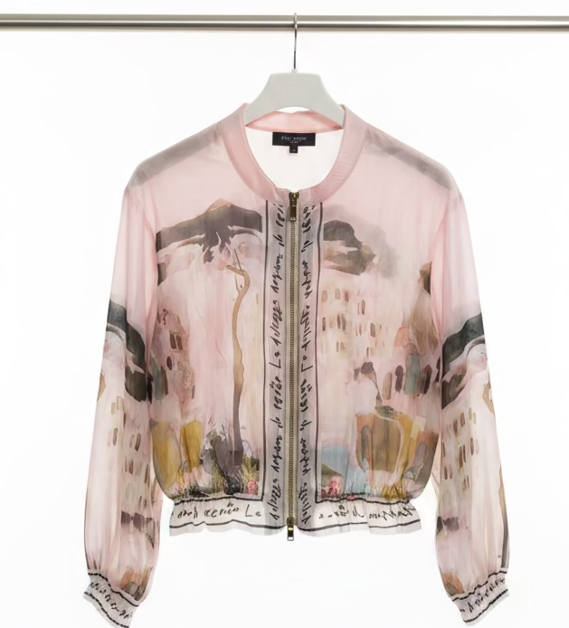 Italian Viscose Sheer Bomber Style Jacket-Pink