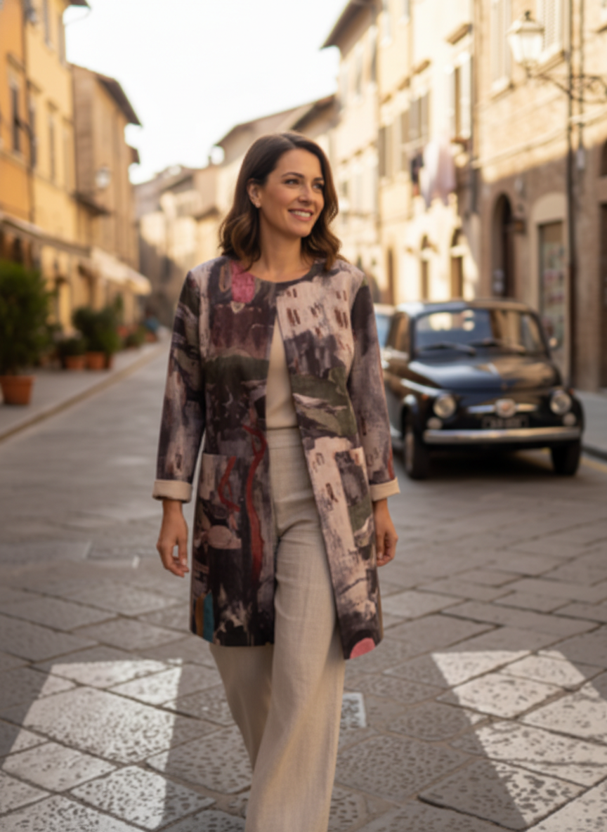 Watercolour Suede-Feel Mid Length Jacket-Black