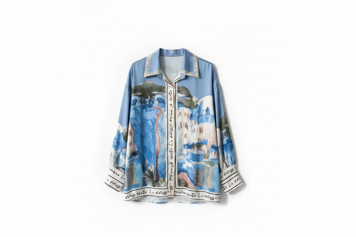 Italian Silk Watercolour Blouse-Azzuro