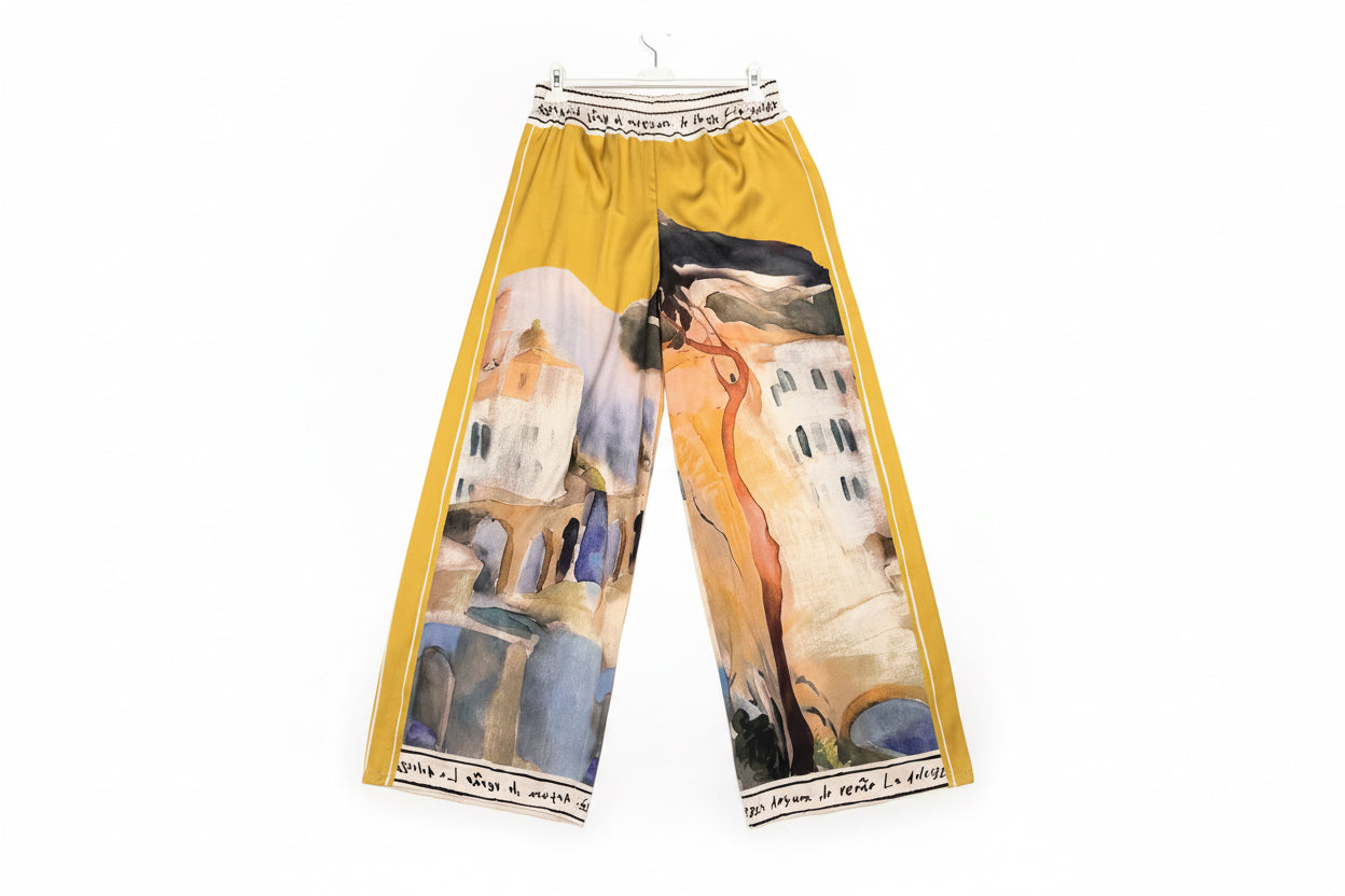 Italian Silk Watercolour Pants-Yellow