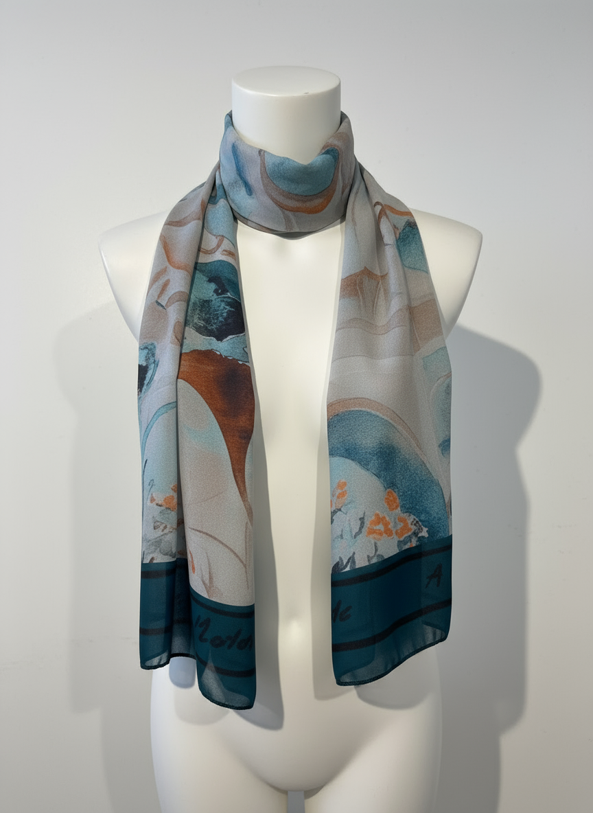 Watercolour Print Scarf-Teal