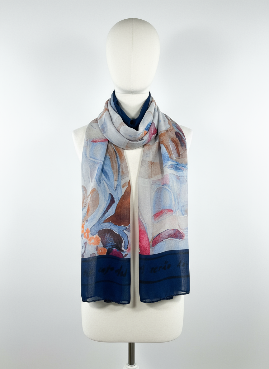 Watercolour Print Scarf-BLUE