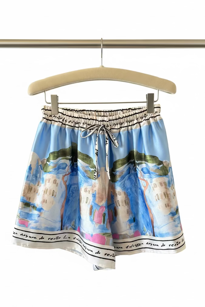 Italian Watercolour Shorts & Tank Matching Set-Baby Blue-Viscose/ Polyester blend- O/S Resortwear