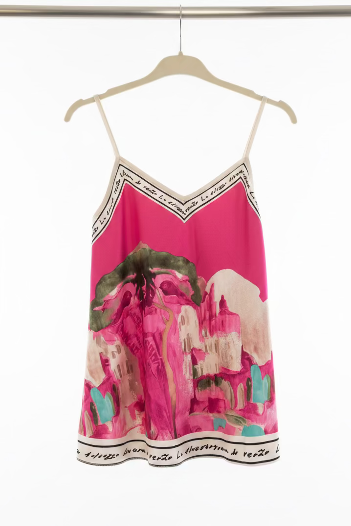 Italian Watercolour Print Tank Top - ELECTRIC PINK - Viscose/ Polyester blend- O/S Resortwear