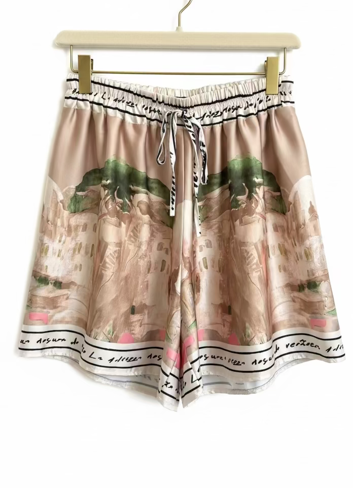 Italian Watercolour Shorts & Tank Matching Set-GOLDEN BEIGE-Viscose/ Polyester blend- O/S Resortwear