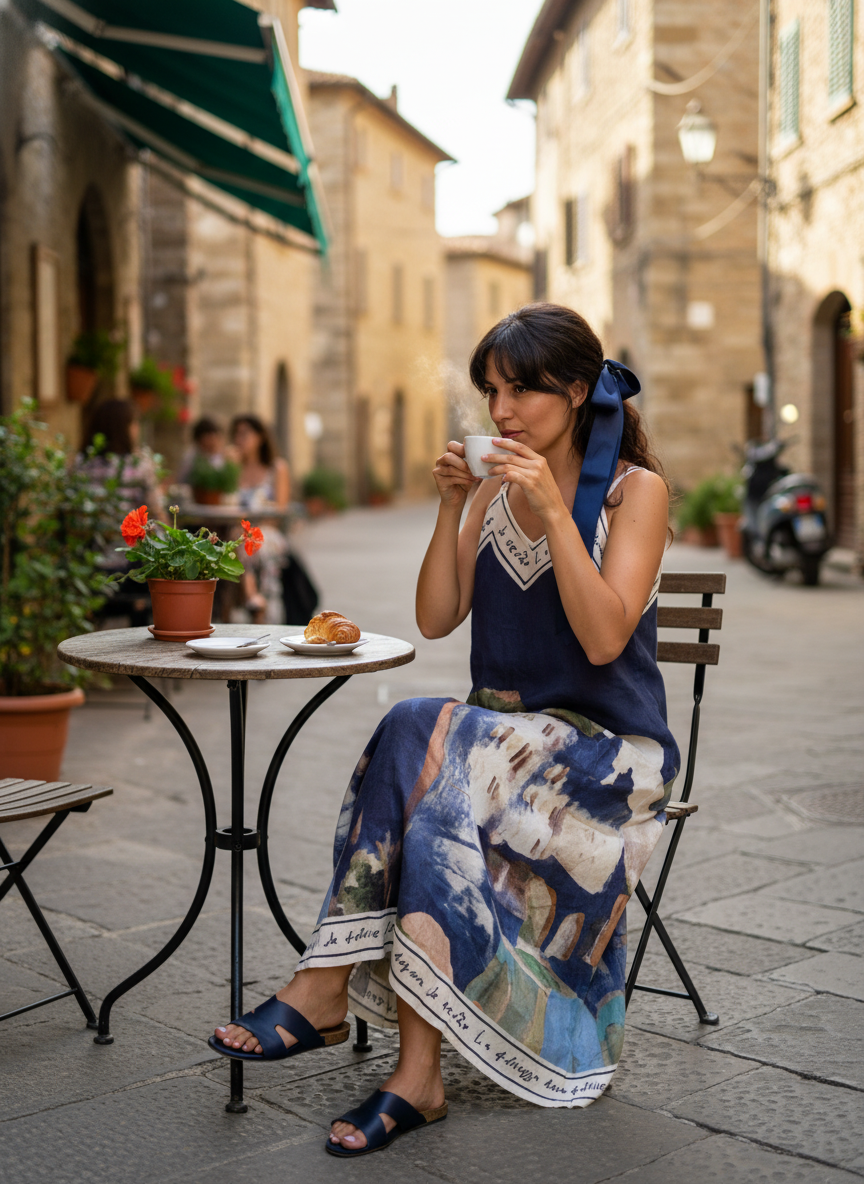 LINEN Maxi Dress-Navy Blue