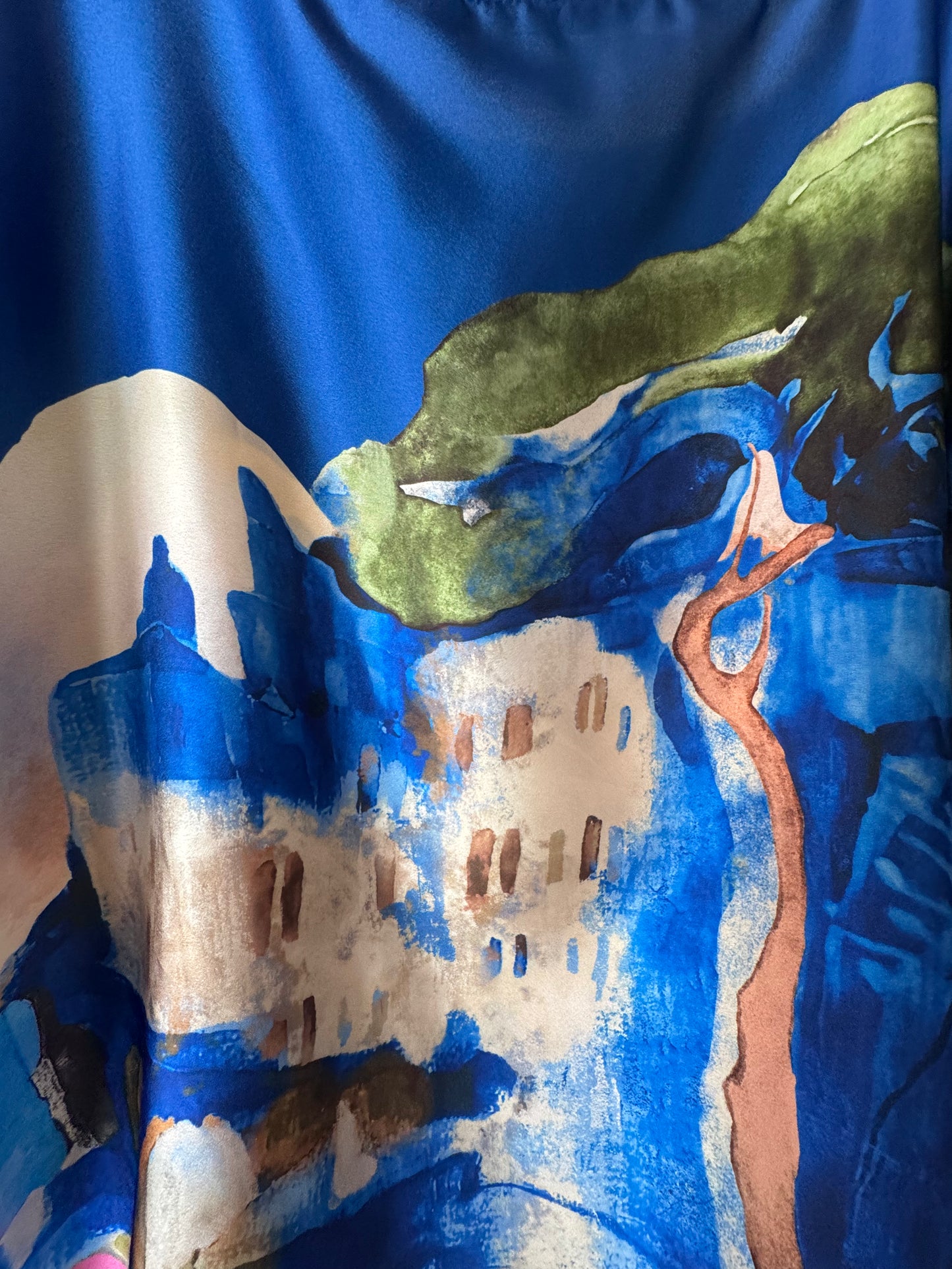 O/S - Italian Watercolour Women’s Pant & Oversized Relaxed Top Set-ELECTRIC BLUE - Viscose/ Polyester blend, Made in Italy