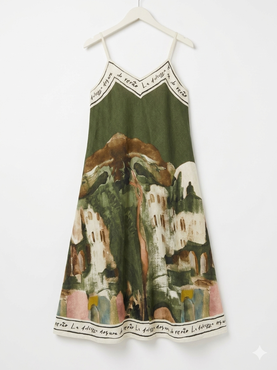 LINEN Maxi Dress-Dark Green