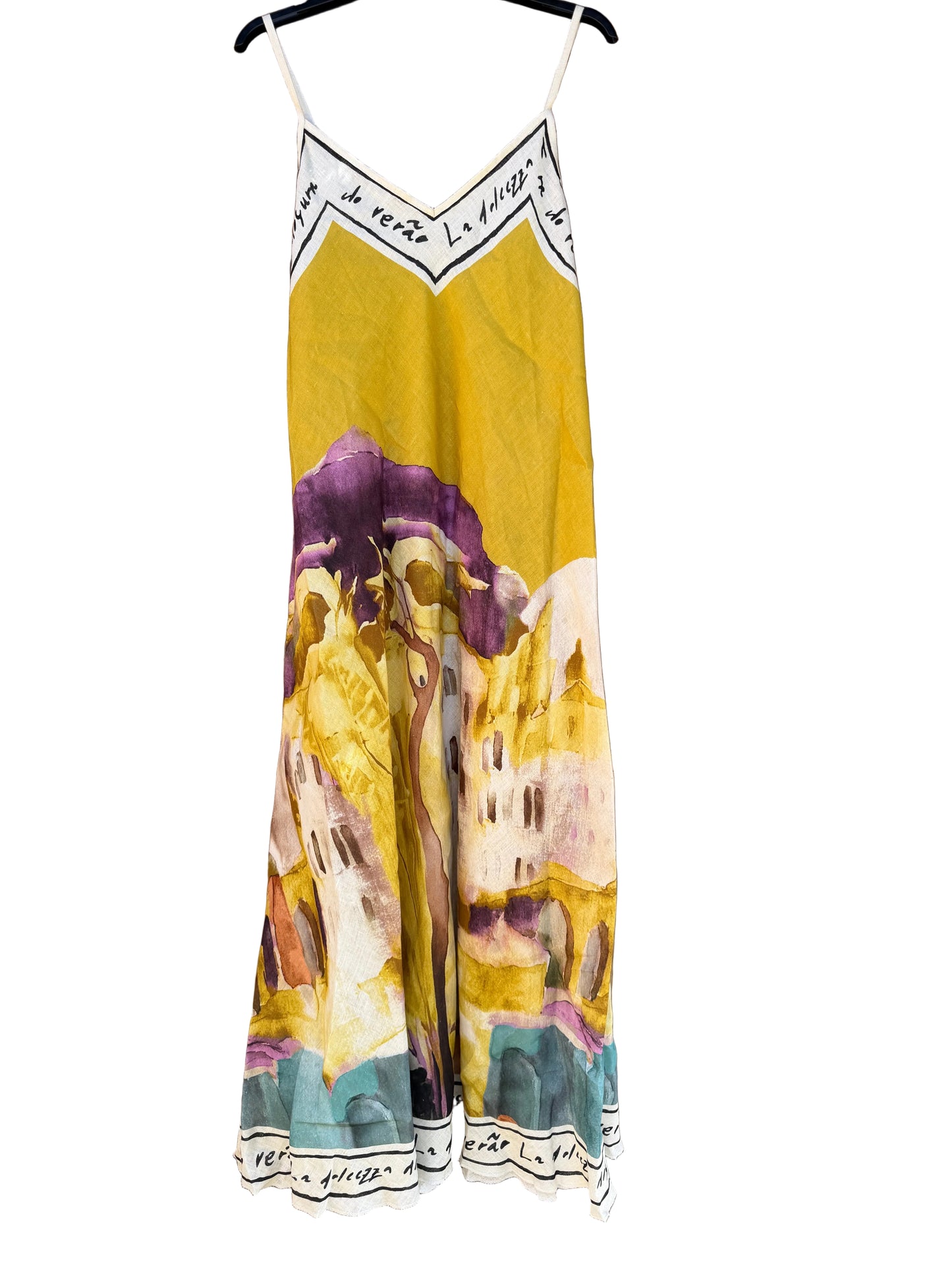 LINEN Maxi Dress-Mustard yellow with purple