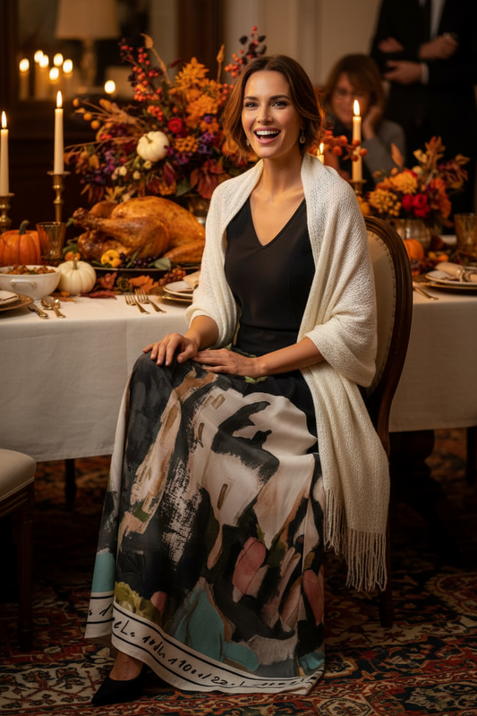 O/S Italian Silk WIDE STRAP V-Maxi Dress -BLACK-Watercolour print, Made in Italy, Viscose/Silk blend