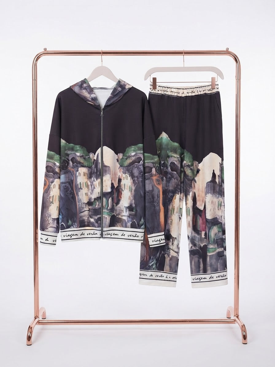 Italian Watercolour Women’s Track Suit- BLACK -Viscose/ Polyester blend, Made in Italy, O/S