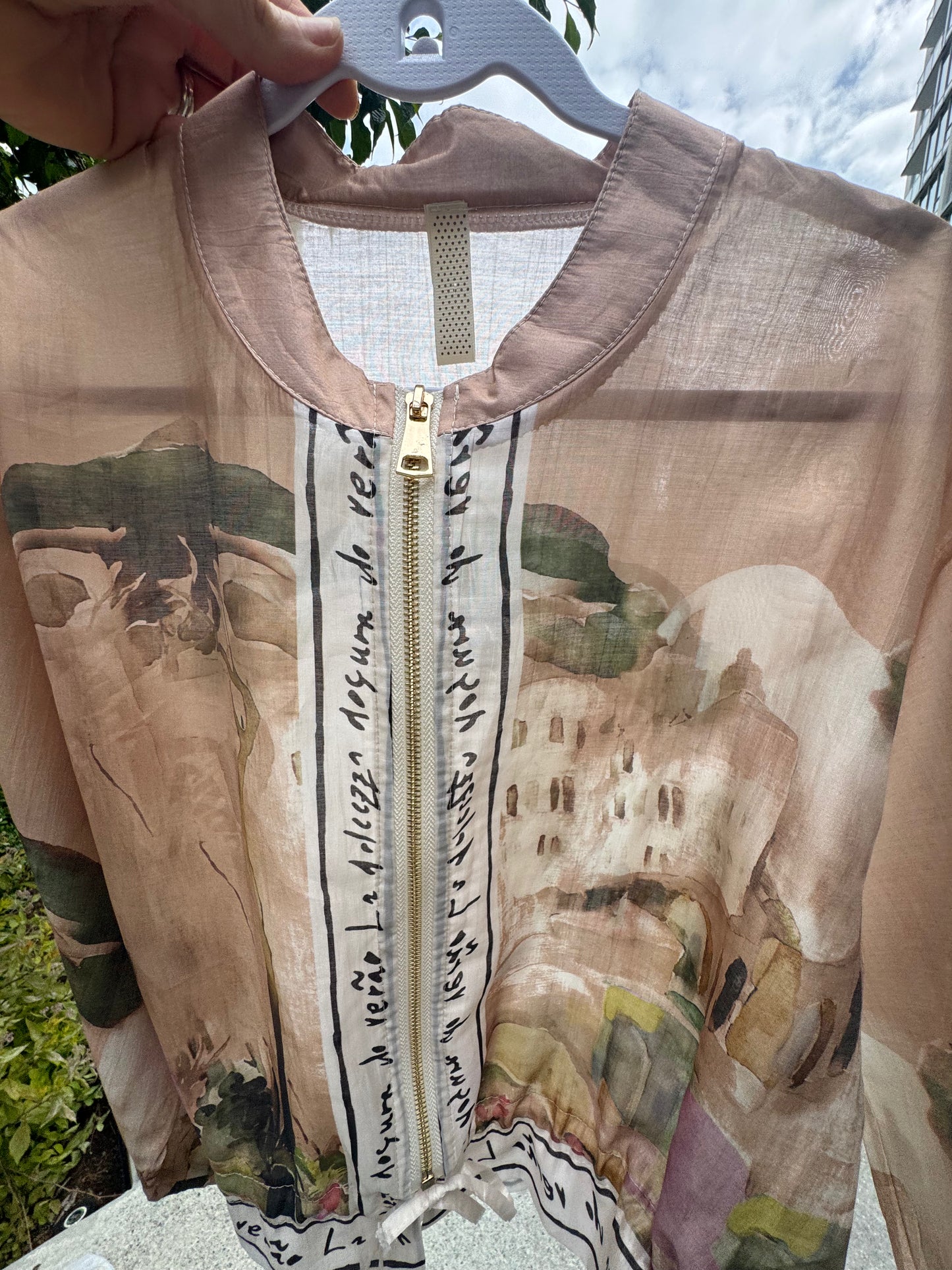 Italian Viscose Sheer Bomber Style Jacket-Taupe
