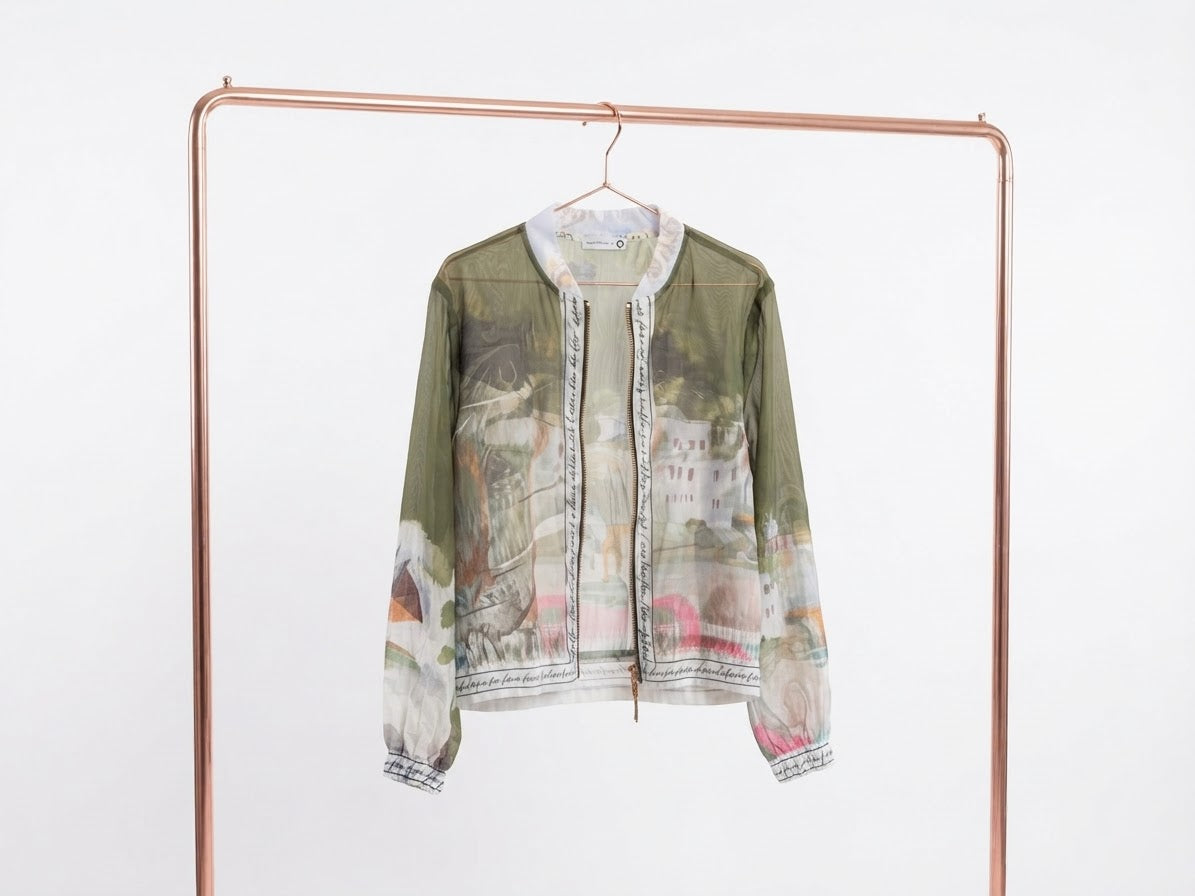 Italian  Sheer Bomber Style Jacket-Olive Green