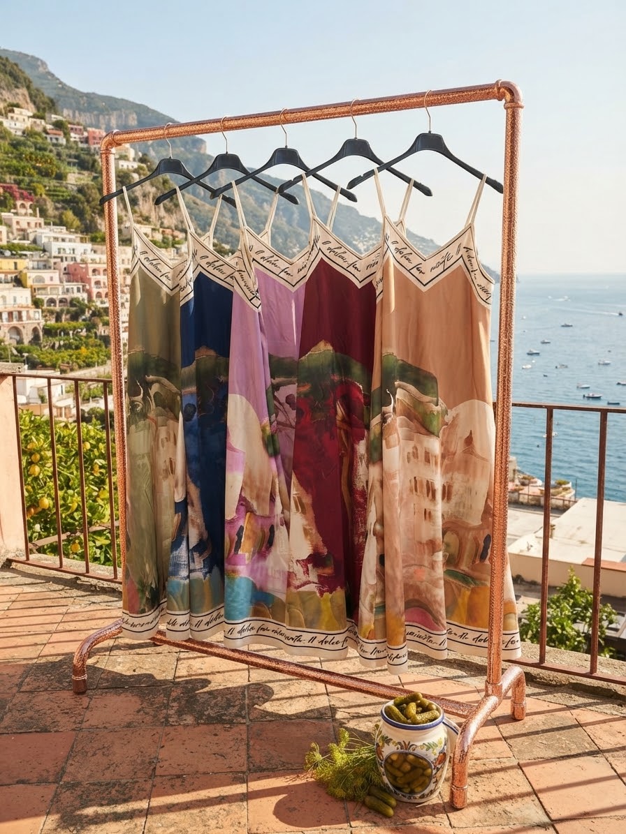 O/S Italian Silk/Viscose Women’s Spaghetti Strap Maxi Dress - GOLDEN – “Il Dolce Far Niente” Made in Italy