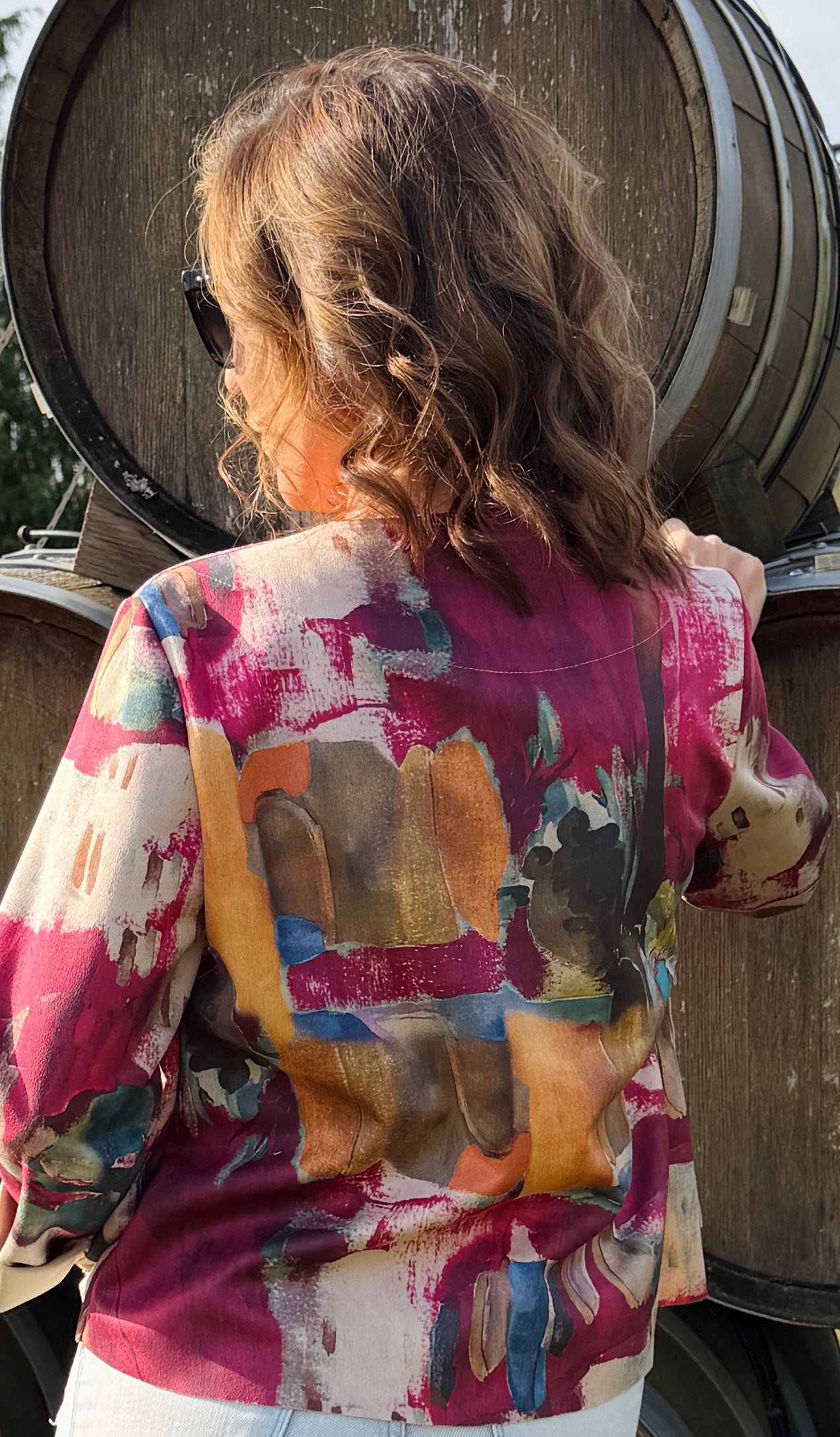 Watercolour Soft Suede-Like Crop Jacket- Fushia