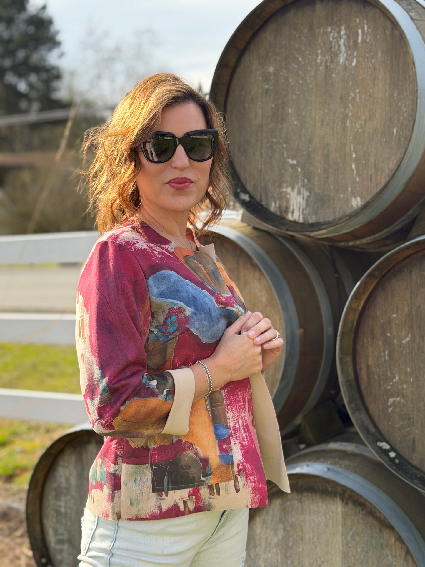 Watercolour Soft Suede-Like Crop Jacket- Fushia