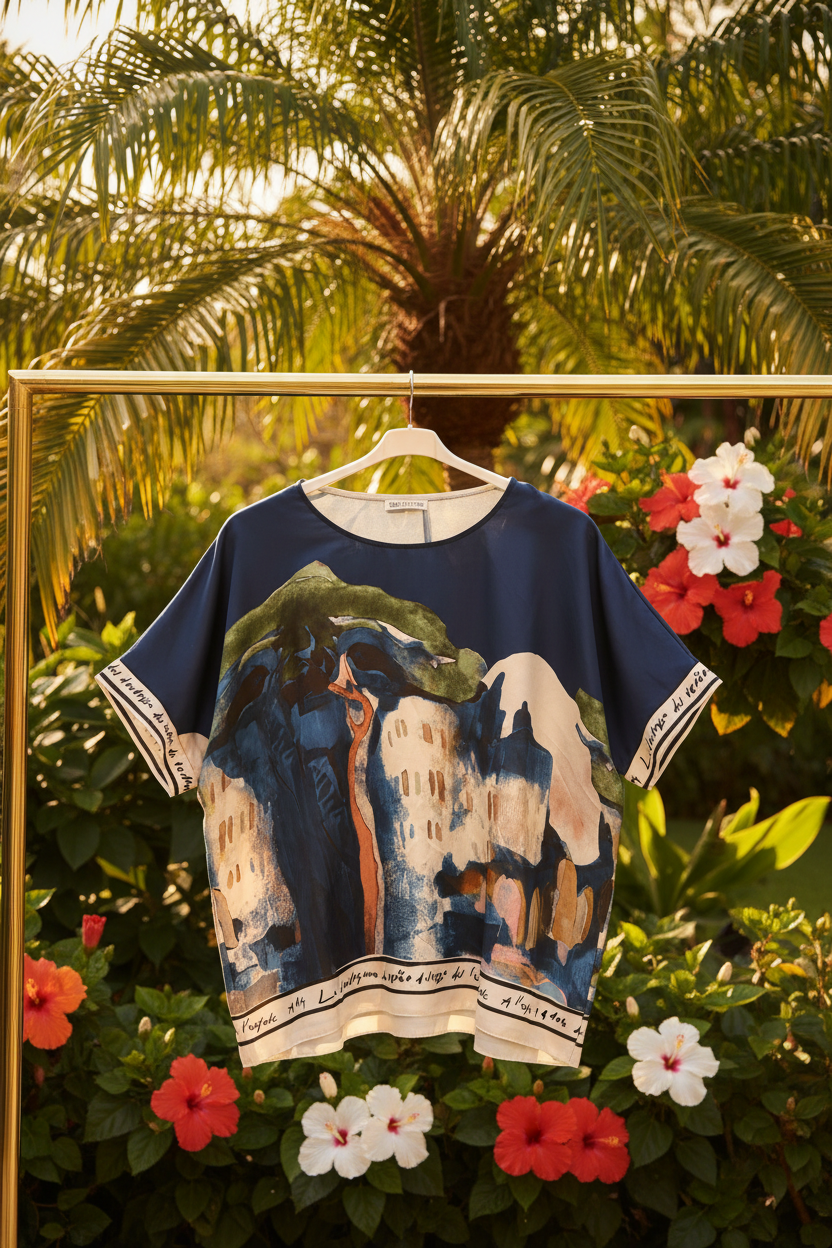 O/S - Italian Watercolour Women’s Pant & Oversized Relaxed Top Set- NAVY - Viscose/ Polyester blend, Made in Italy