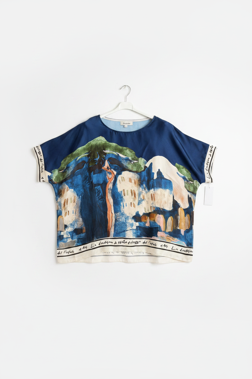 O/S - Italian Watercolour Women’s Pant & Oversized Relaxed Top Set- NAVY - Viscose/ Polyester blend, Made in Italy