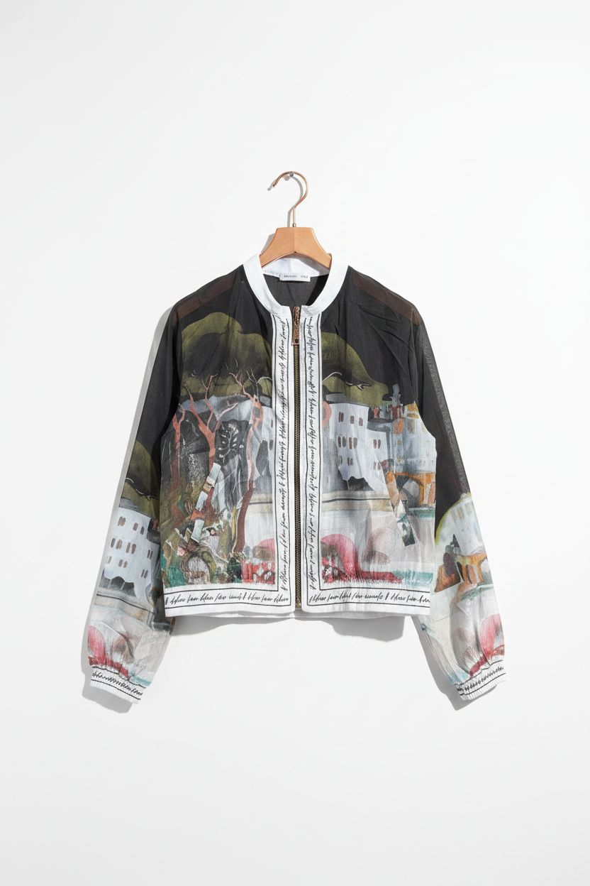 Italian Sheer Bomber Style Jacket-Black