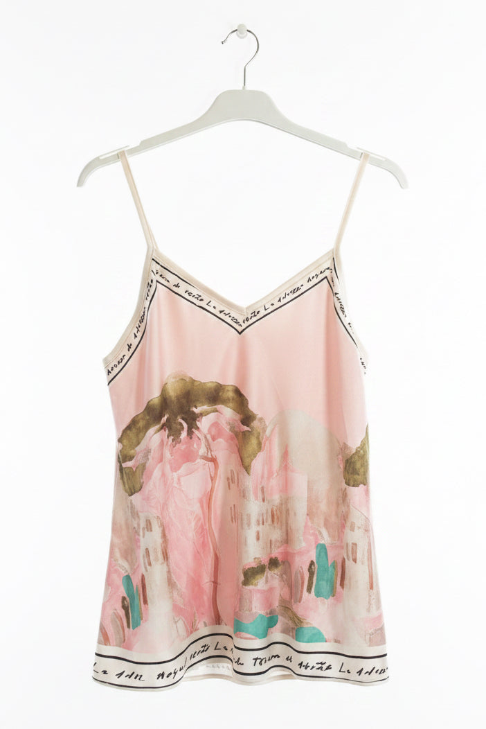 Italian  Watercolour Print Tank Top - PINK - Viscose/ Polyester blend- O/S Resortwear