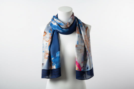 Watercolour Print Scarf-BLUE