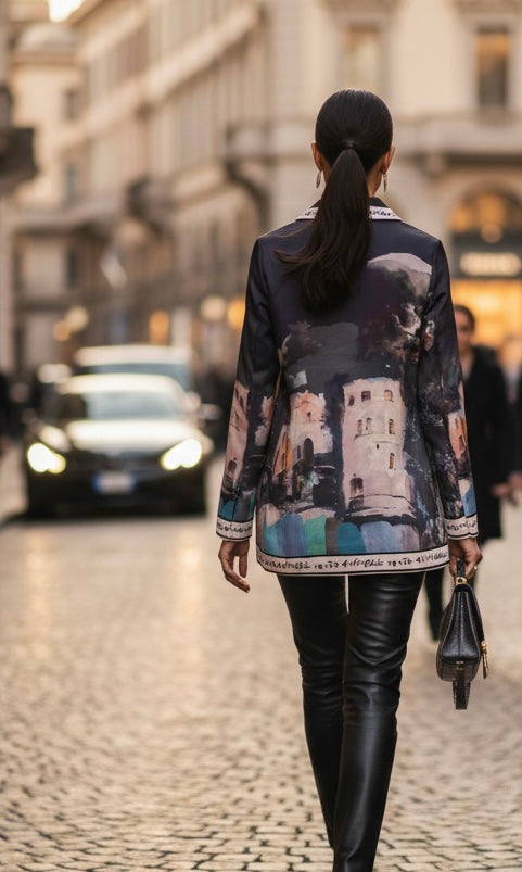 Italian Watercolor Suede- Feel Tie Jacket-Black