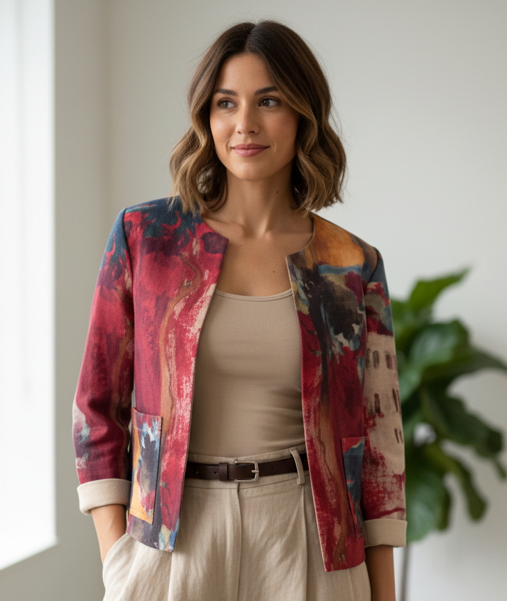 Watercolour Soft Suede-Like Crop Jacket- Fushia