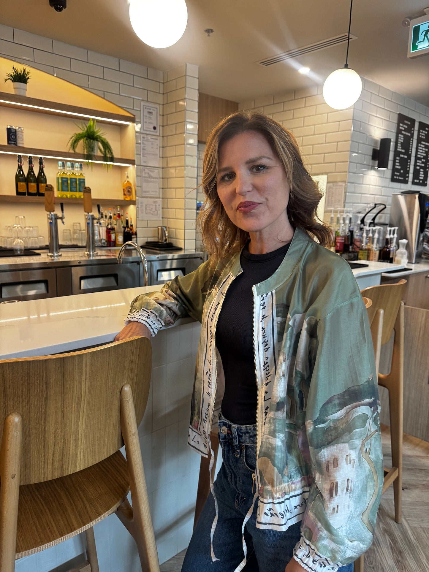 Italian Viscose Sheer Bomber Style Jacket-Olive Green