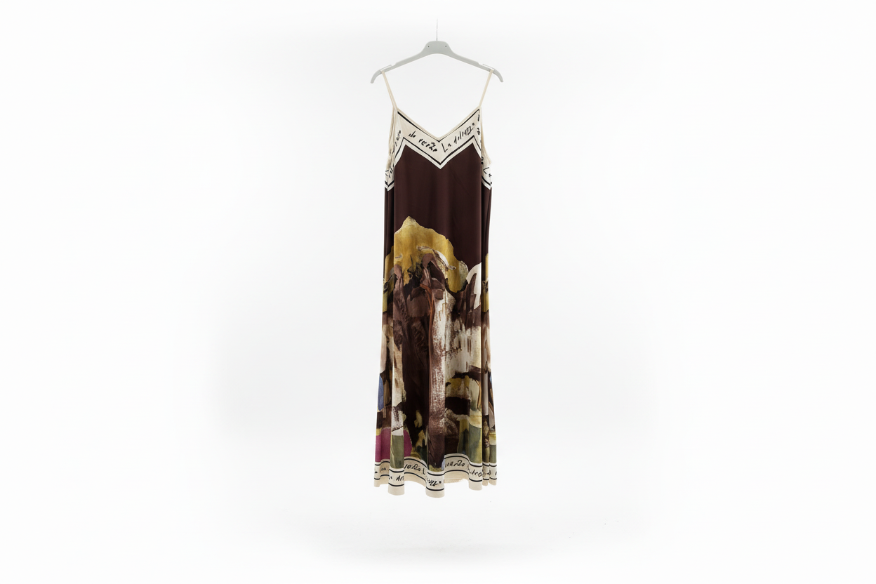 Italian Silk Maxi Dress - BROWN – Watercolour print, Made in Italy, Viscose/Silk blend O/S