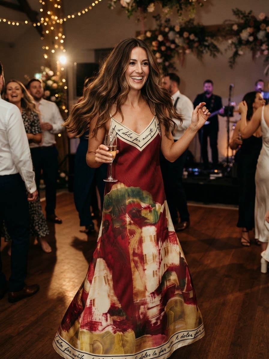 O/S Italian Silk/Viscose Women’s Spaghetti Strap Maxi Dress - WINE RED – “Il Dolce Far Niente” Made in Italy