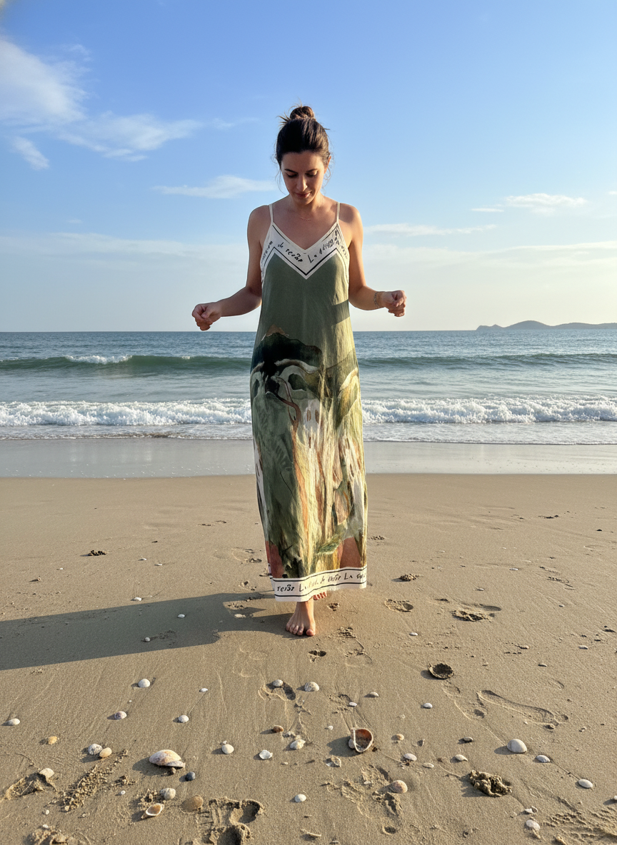 LINEN Women's Maxi Dress- Made in Italy -Olive Green - O/S