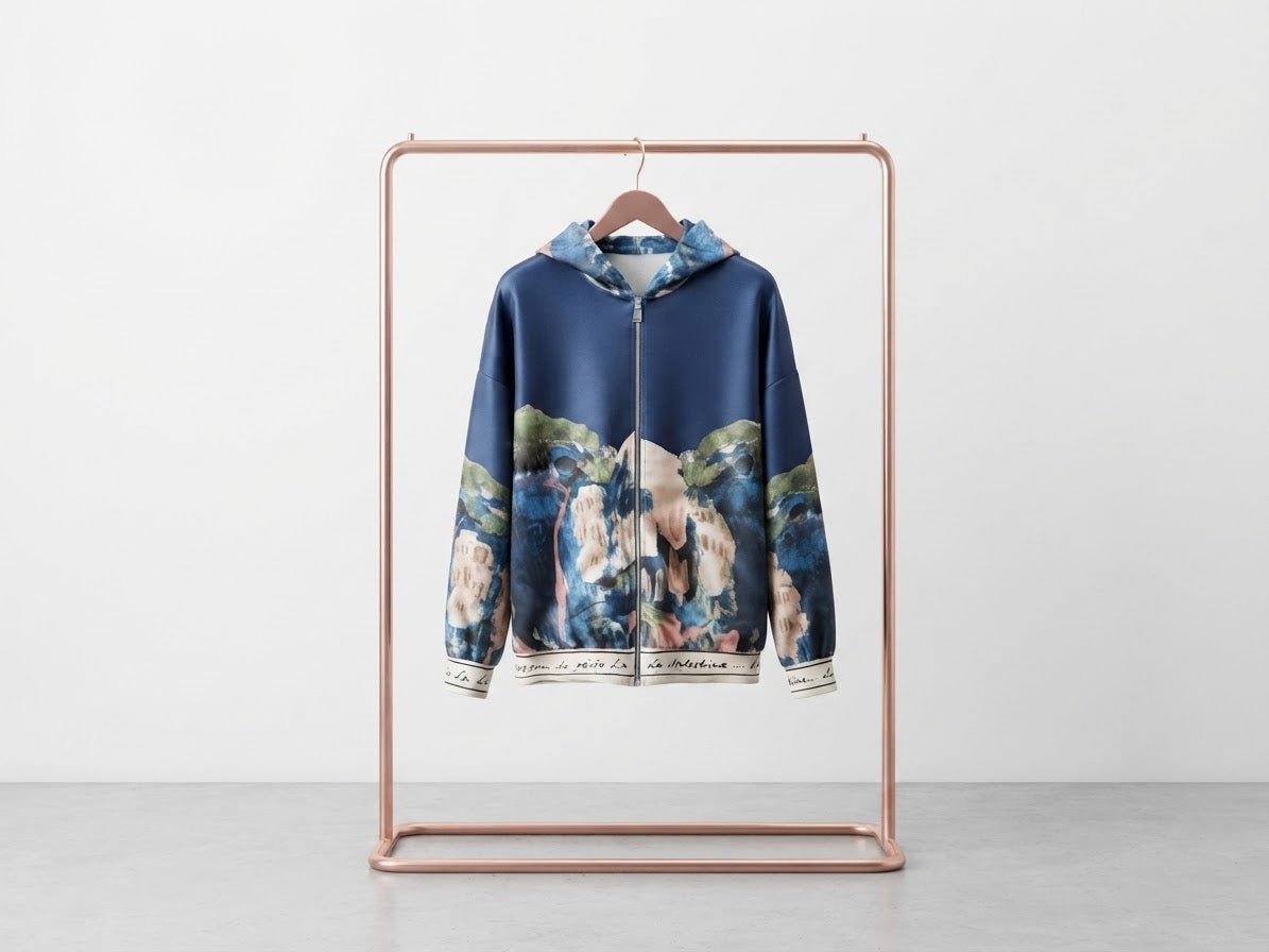 Italian Watercolour Women’s Track Suit- NAVY -Viscose/ Polyester blend, Made in Italy, O/S