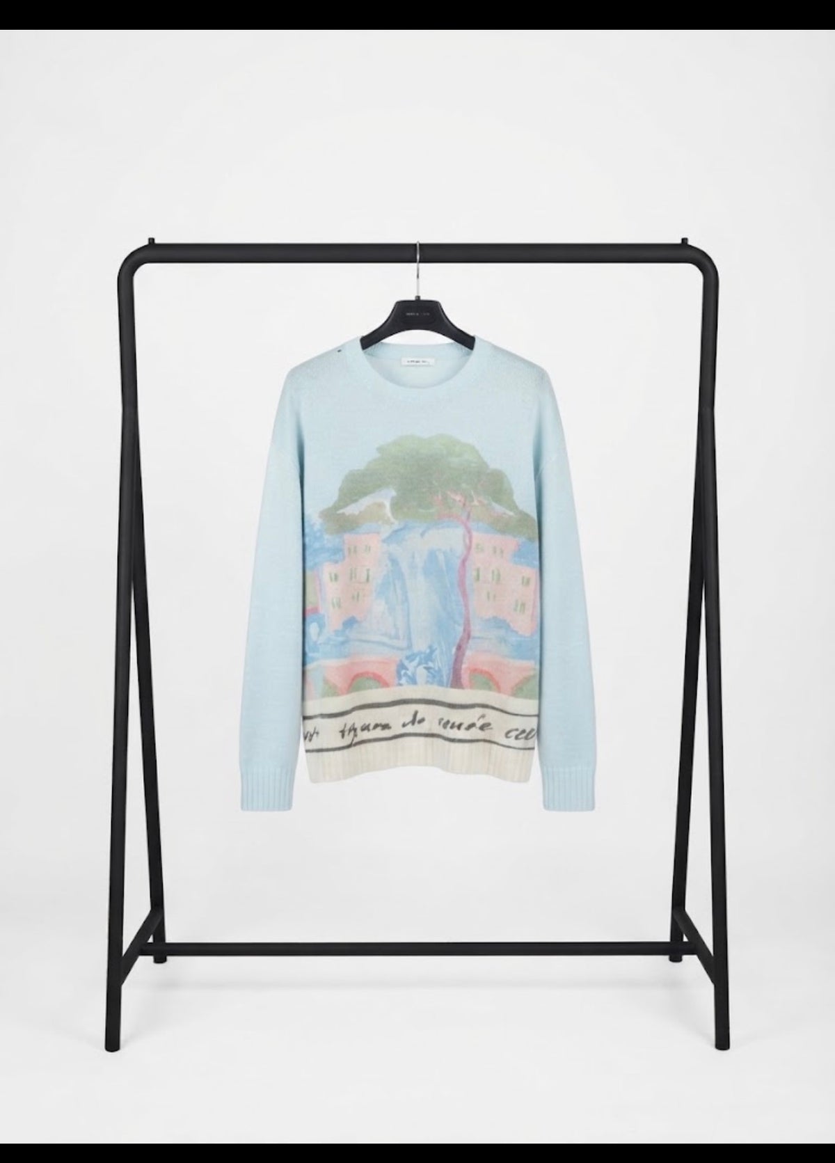 Made in Italy Luxury Blend Scenic Landscape Intarsia Knit Sweater-BABY BLUE