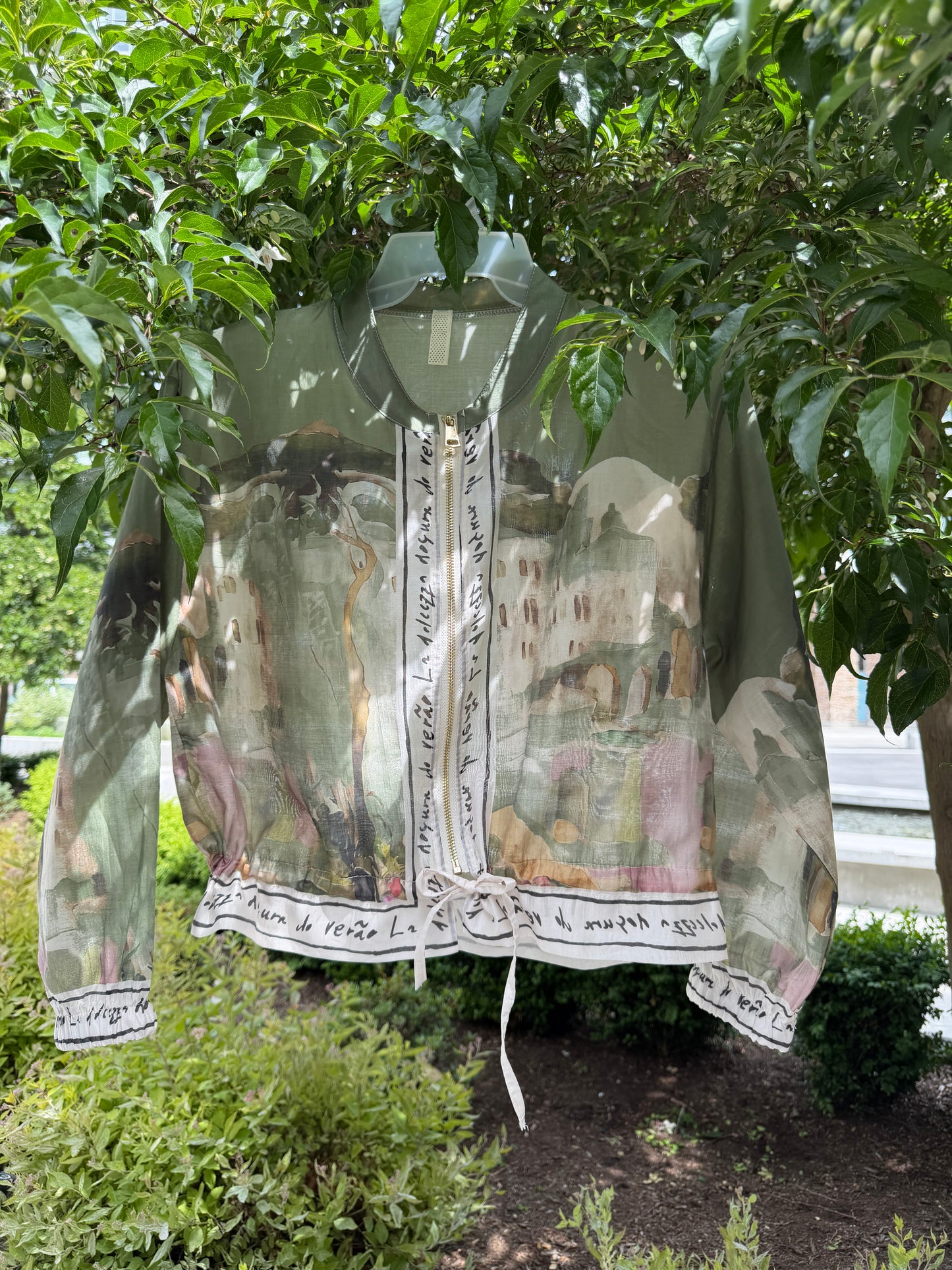 Italian Viscose Sheer Bomber Style Jacket-Olive Green