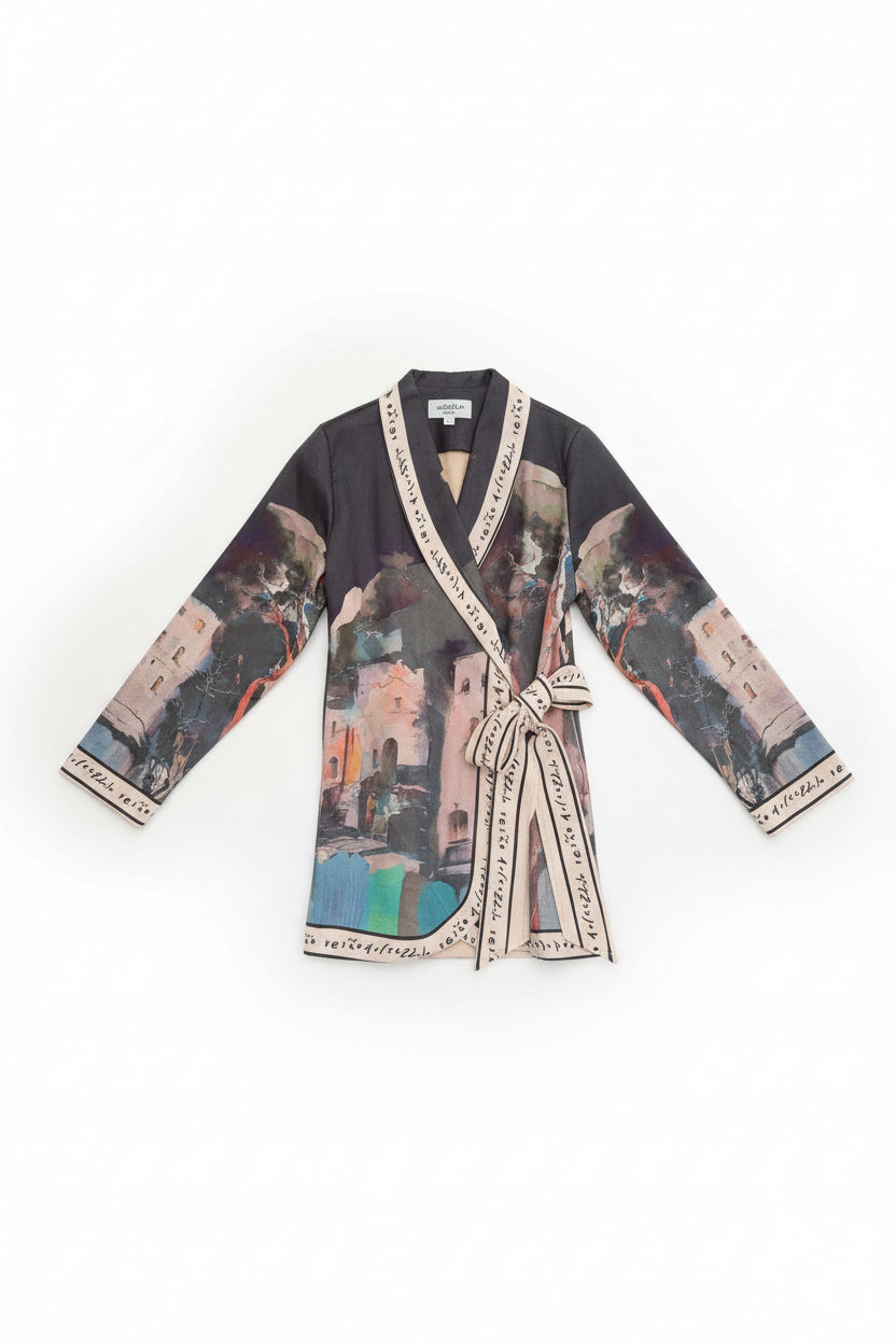 Italian Watercolor Suede- Feel Tie Jacket-Black