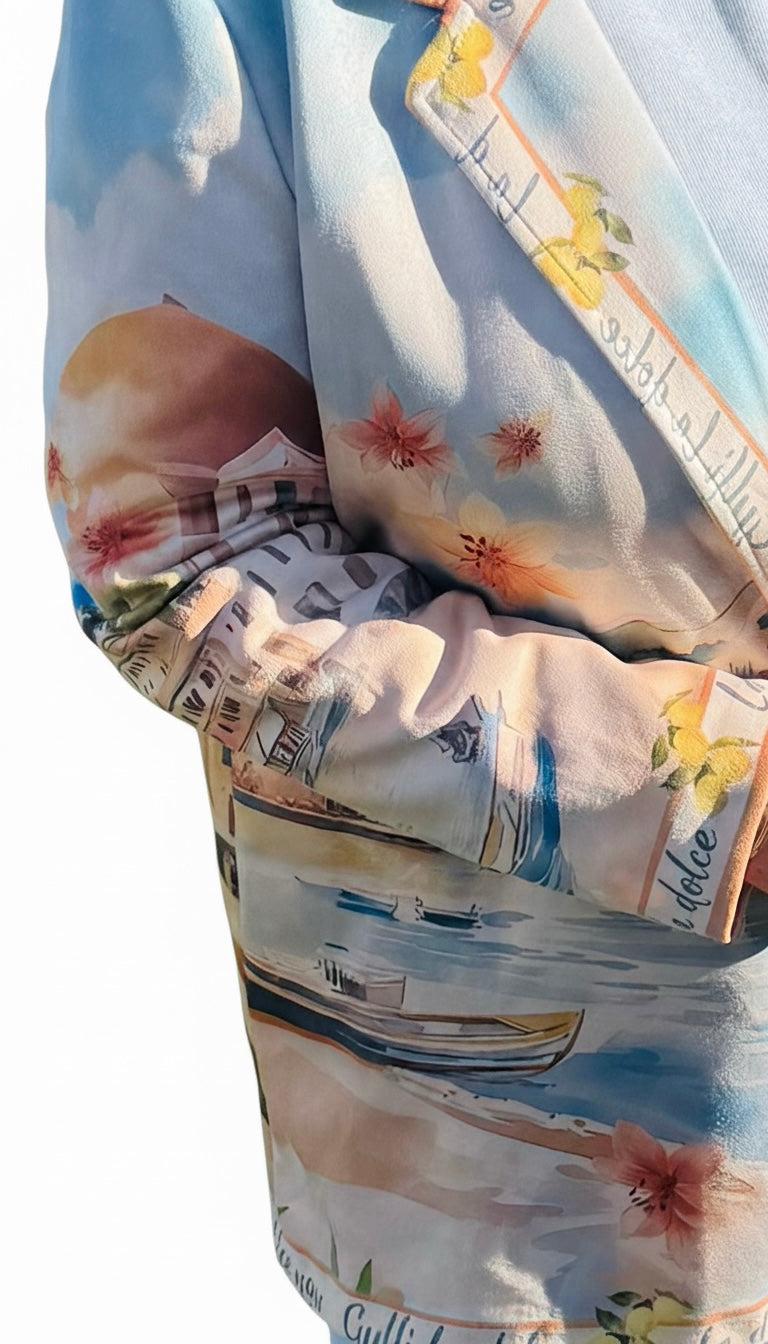 Italian Sky Lemon Suede-Feel Jacket- Light Blue