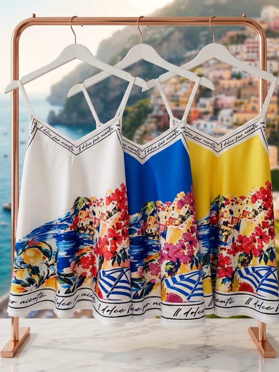 Positano Bloom - Italian Silk Short Tank Top - WHITE