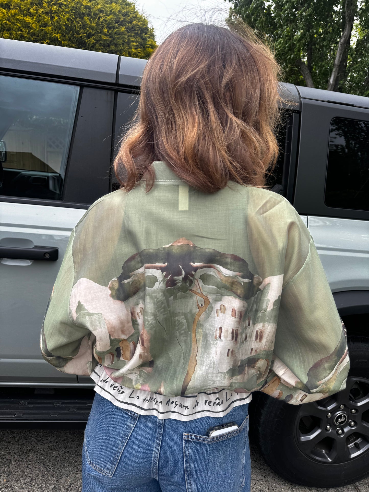 Italian Viscose Sheer Bomber Style Jacket-Olive Green