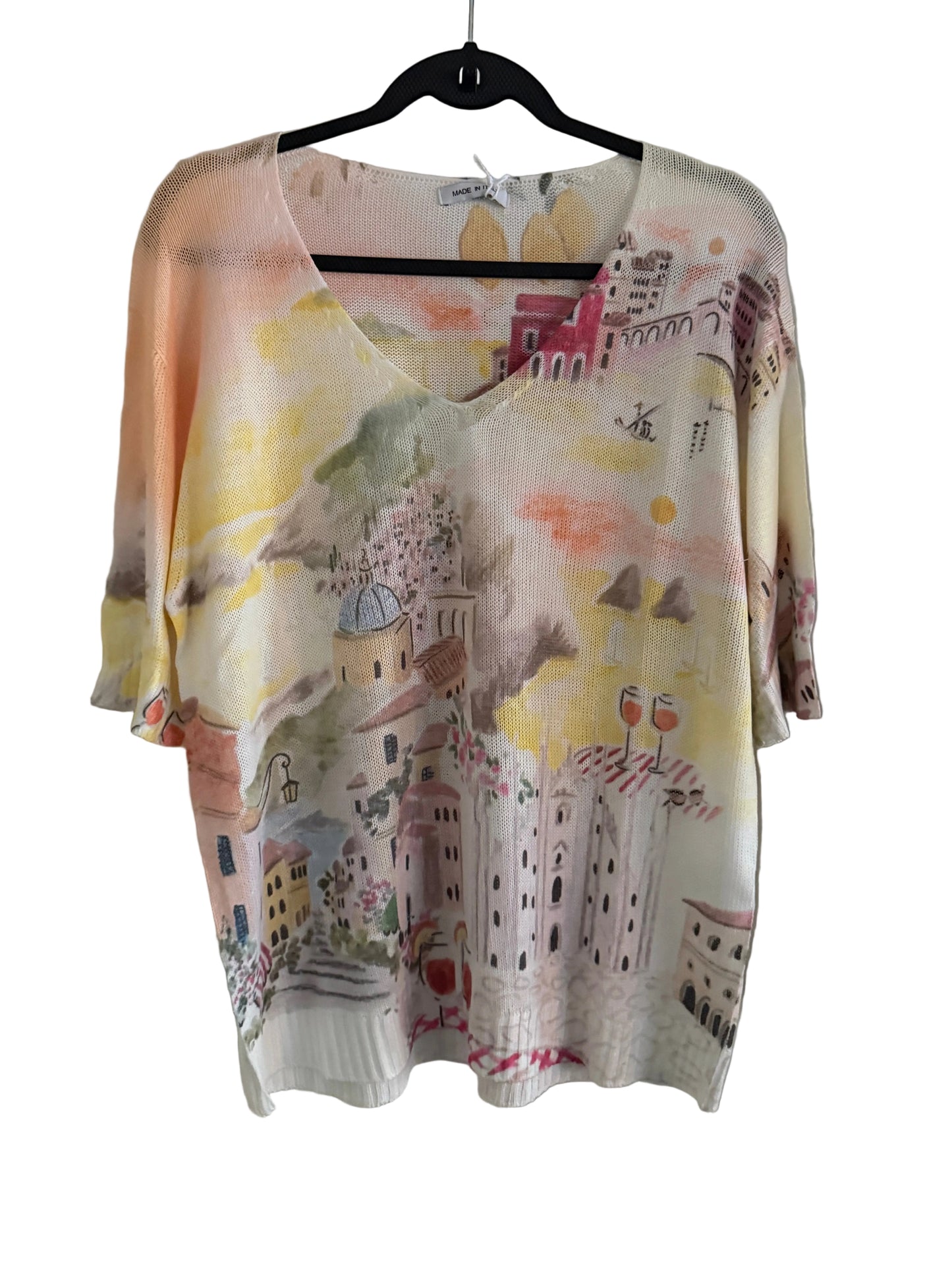Watercolor Italian Knitted Short Sleeve  Top-Peach
