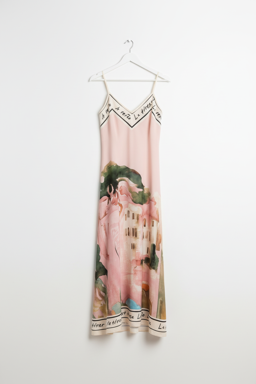 Italian Silk Maxi Dress - ROSE PINK – Watercolour print, Made in Italy, Viscose/ Silk blend O/S