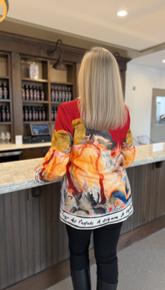 Italian Oversized Watercolour Print Lined Blazer - Red